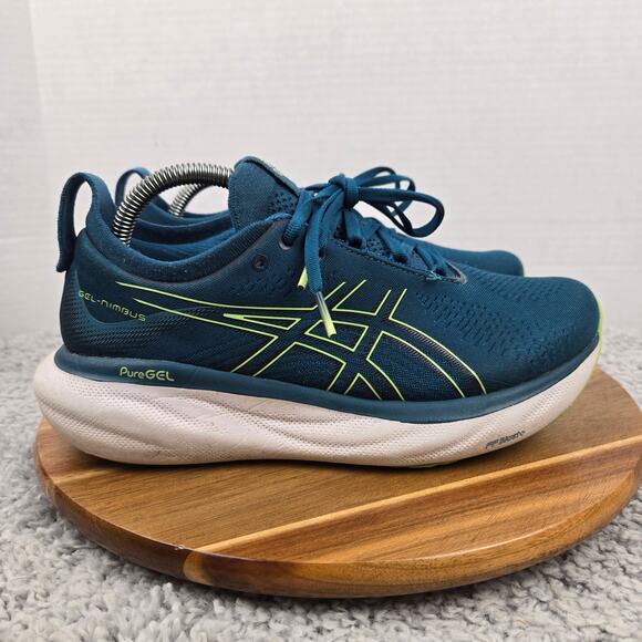 Asics Womens 9 Gel-Nimbus 25 Ink Teal Lime Green Athletic Gym Road Running Shoe - Picture 3 of 12